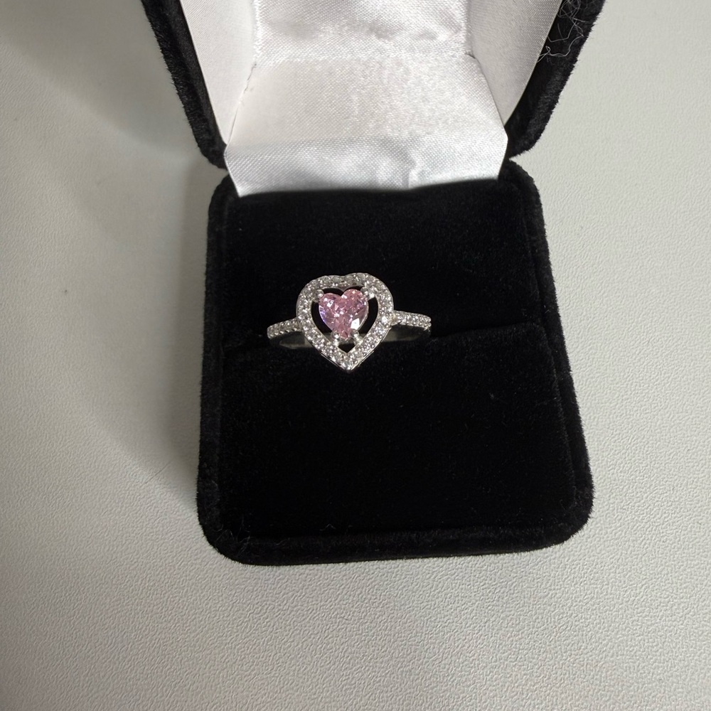 Mother’s Day Special!  NWT Pink Heart Moissanite Halo Ring Size 7 SterlingSilver